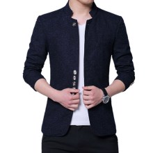 Men Fashion Stand Collar Slim Fit Chinese High Quality Blends Suit Jacket / Male Casual Trend