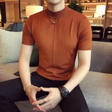 7 Colors Half High Collar Men T-shirt New Spring Short Sleeve Solid Color Sweater