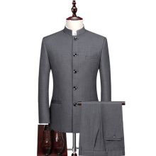 Men’s Stand Collar Chinese Style Slim Fit Two Piece Suit Set / Male Blazer Jacket