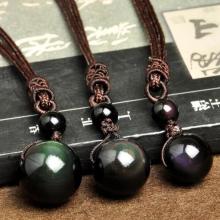 Good Luck Natural Stone For Women and Men Black Obsidian Rainbow Eye Bead Ball jewelry
