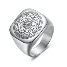 Solomon Rings for Men Silver Color Magic Runes Stainless Steel Amulet