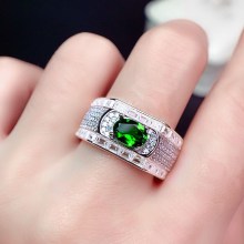 Good Luck Ring for Men Women Silver Color Ring with Small Green Stone