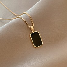 316L Stainless Steel Minimalist Rectangular Pendant Korean Black Epoxy Women’s Gold Necklace Exquisite