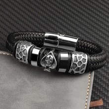 Braided Leather 316l Stainless Steel Good Luck Charm Male Bracelets