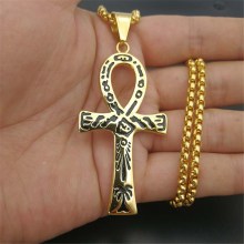 Mystical Egyptian Ankh Cross Pendant Necklace For Men Gold Color Stainless Steel