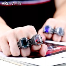 Top Quality Protection and Wealth Rings Cool Polishing Black Red Purple Stone Crystal Ring Stainless Steel
