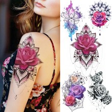 Watercolor Lotus Flower Temporary Tattoos Fake Jewelry 3D Beauty Rose Tattoo