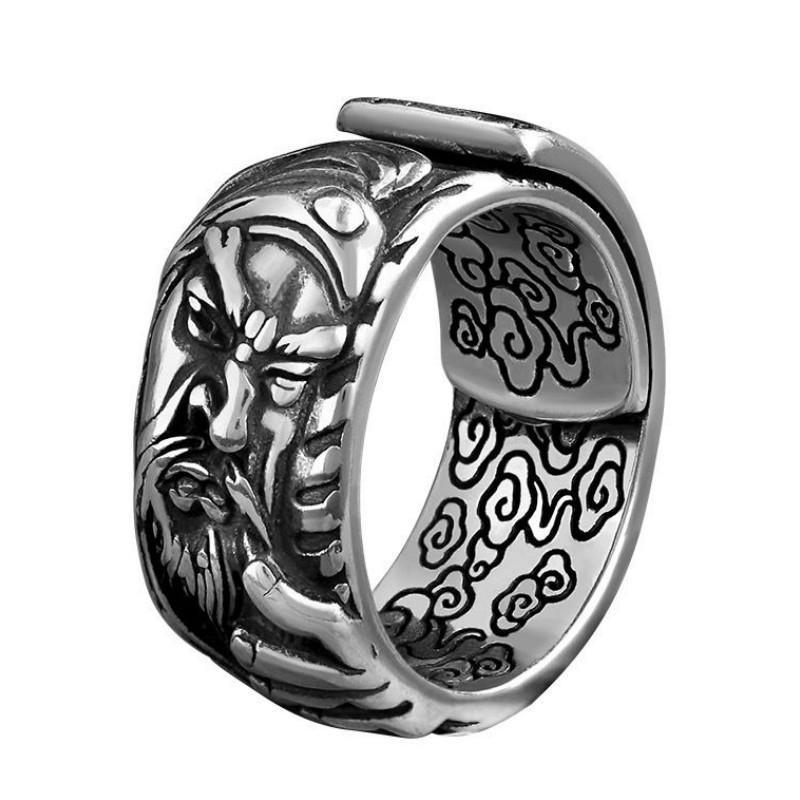 New embossed God of Wealth Guan Gong personality high-end generous men’s adjustable ring