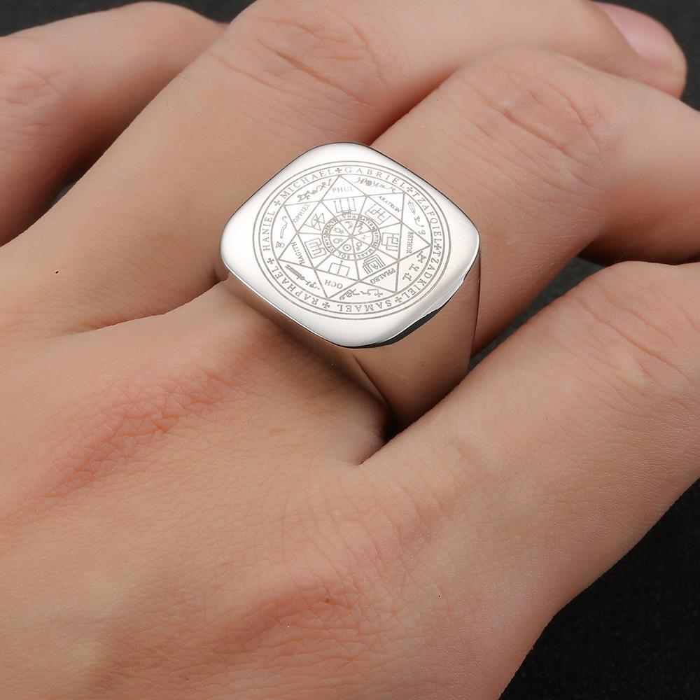 Powerful Seal of The Seven Archangels Wealth Protection Ring Secret of Universe Stainless Steel Solomon Kabbalah Talisman Jewelry
