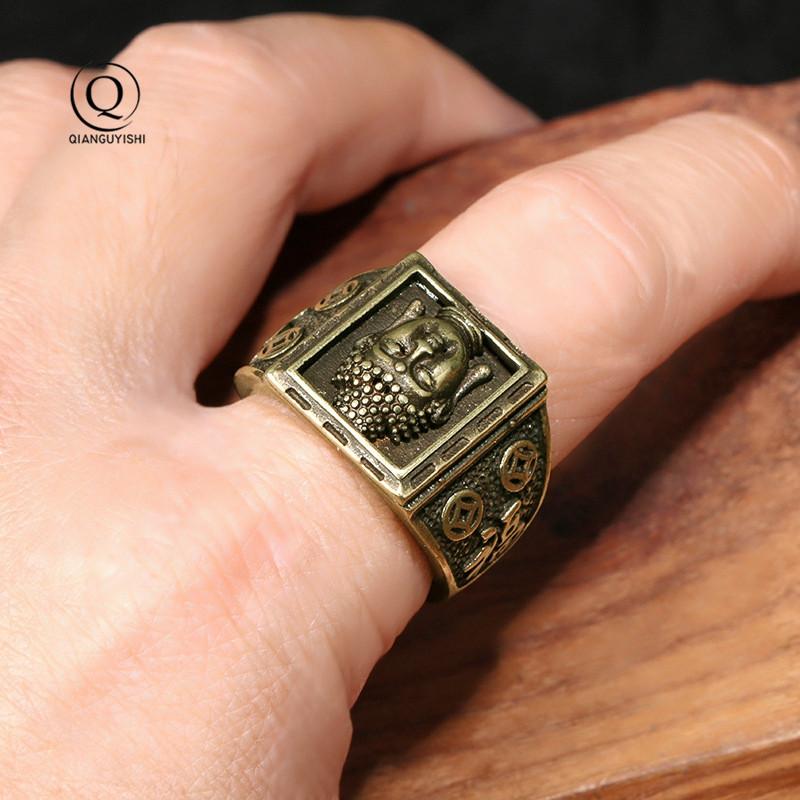 Brass Sakyamuni Buddha Heads Ring Fashion Ring Party Jewelry Adjustable Size Finger Ring Copper Jewelry Buddhism Ring Women Men