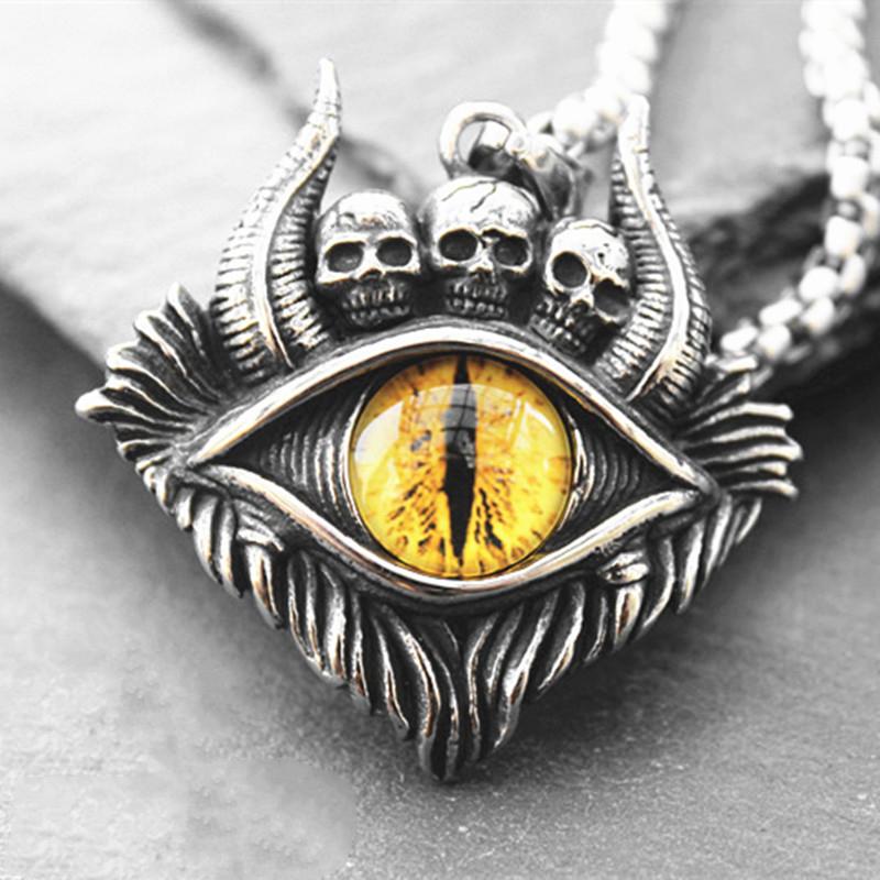European and American Fashion Horns and Skull Eye Metal Pendant Men’s Trend High-End Banquet Necklace