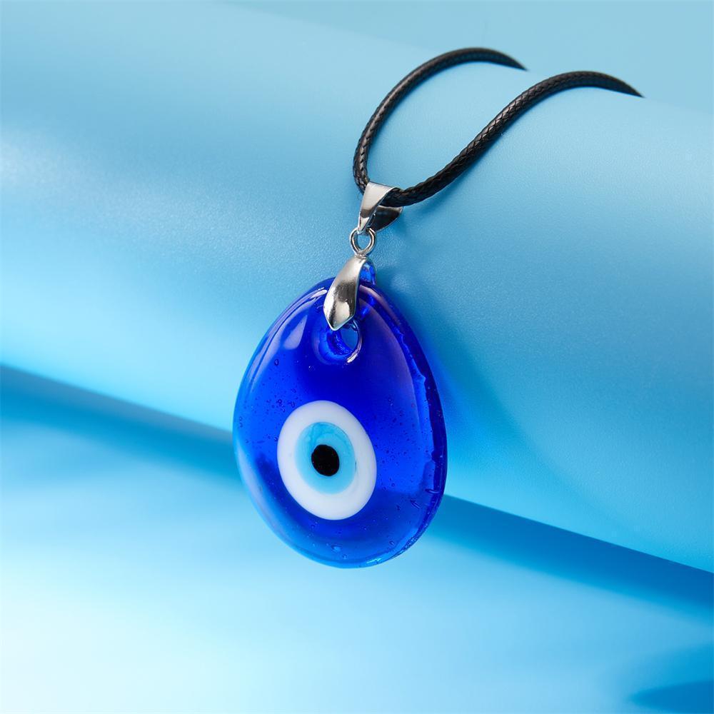 Fashion Blue Evil Eye Pendant Necklace For Women Men Turkish Lucky Eye Leather Rope Choker Statement Clavicle Chain