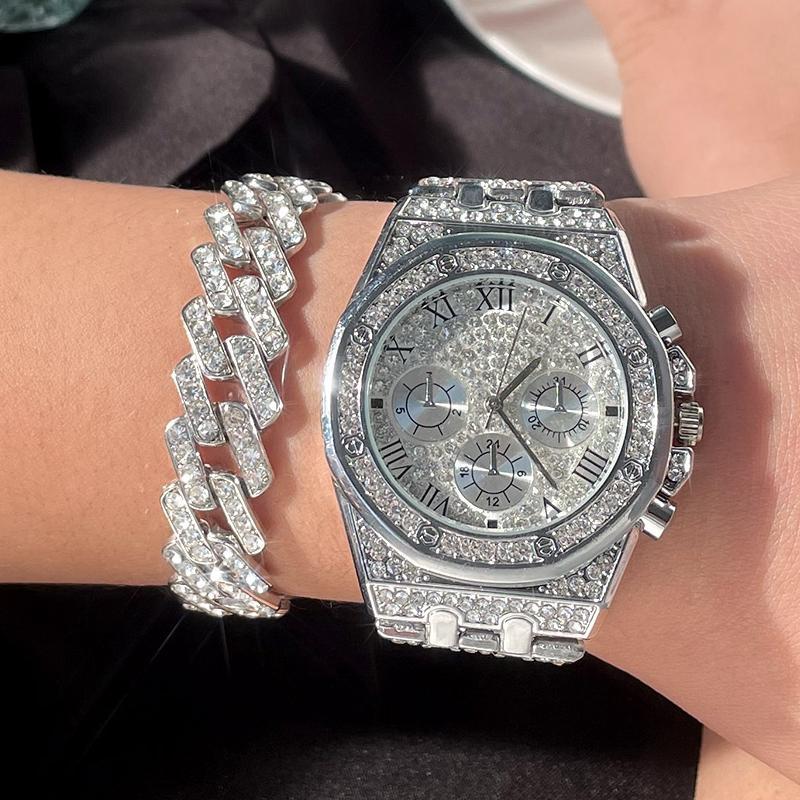 Iced Out Bling Women Men Watches With Bracelet Ladies Luxury Rhinestone Quartz Watch Women’s Crystal Watches Relogio Feminino