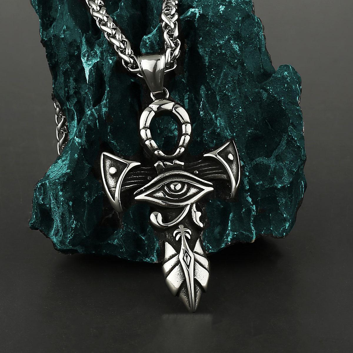 Nordic Viking Retro Cross Sword Eye of Horus Pendant Men’s Amulet Titanium Stainless Steel Pendant
