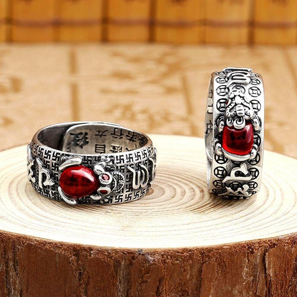 Pixiu Charms Feng Shui Ring Amulet Protection Wealth Lucky Open Adjustable Ring Buddhist Jewelry for Women Men Gift