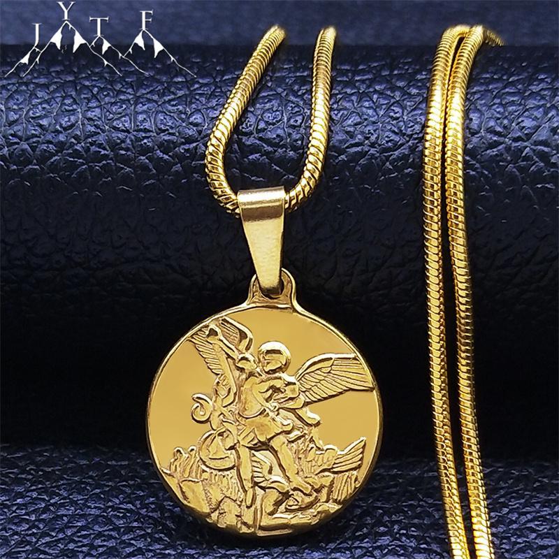 SAINT MICHAEL PROTECT US Archangel Stainless Steel Necklaces Chain Men/Women Gold Color