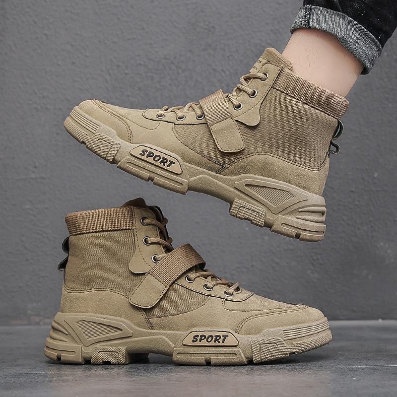 New Work Boots Men Comfort Desert Boots Retro Casual High Top Shoes for Men Round Toe Non-slip Hiking Booties Botas Hombre