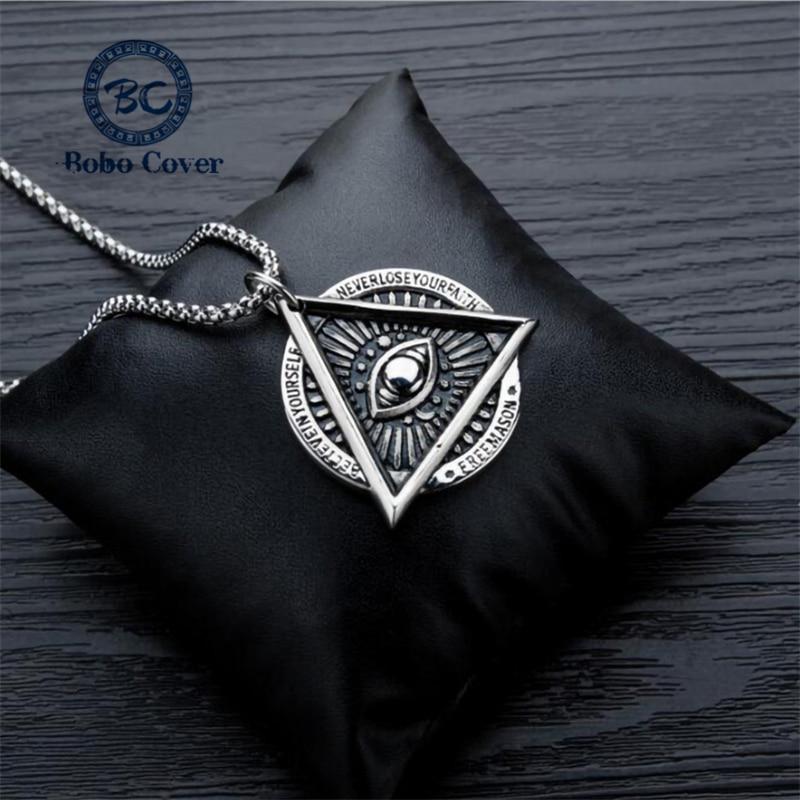 Freemason Demon Eye Men’s Necklace Pendant Stainless Steel Letter Chain Meaning Never Lose Faith Believe Your Self Punk Jewelry