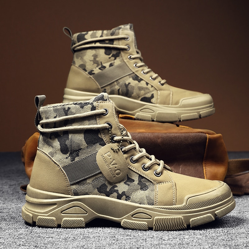 Men Camouflage Boots 2022 Fashion High Top Casual Walking Shoes for Men Hiking Shoes Outdoor Desert Boots Non-Slip