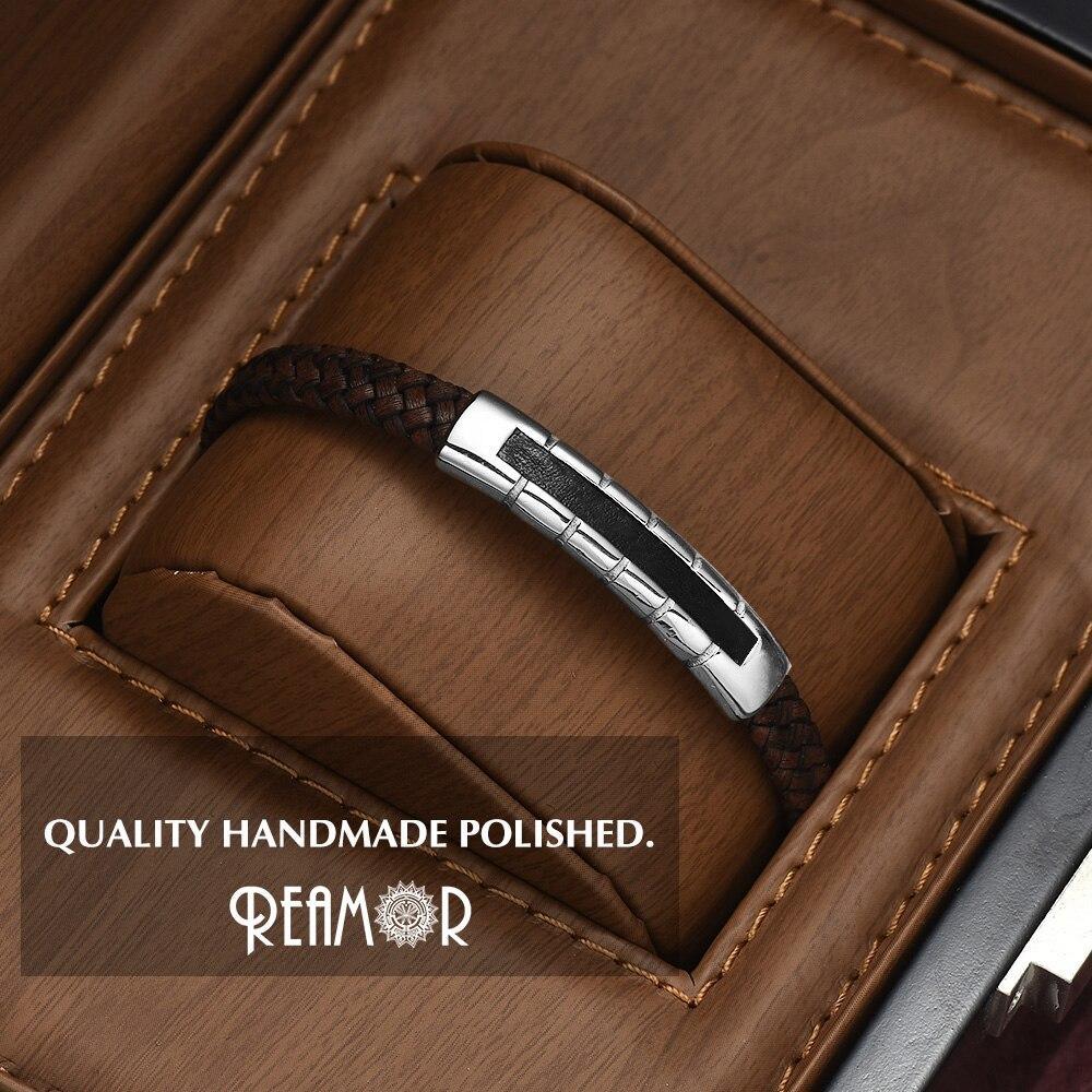 Luxury New Stainless Steel Inlay Leather Connector Bracelets Men’s Brown Genuine Leather Bracelet Men’s Jewelry