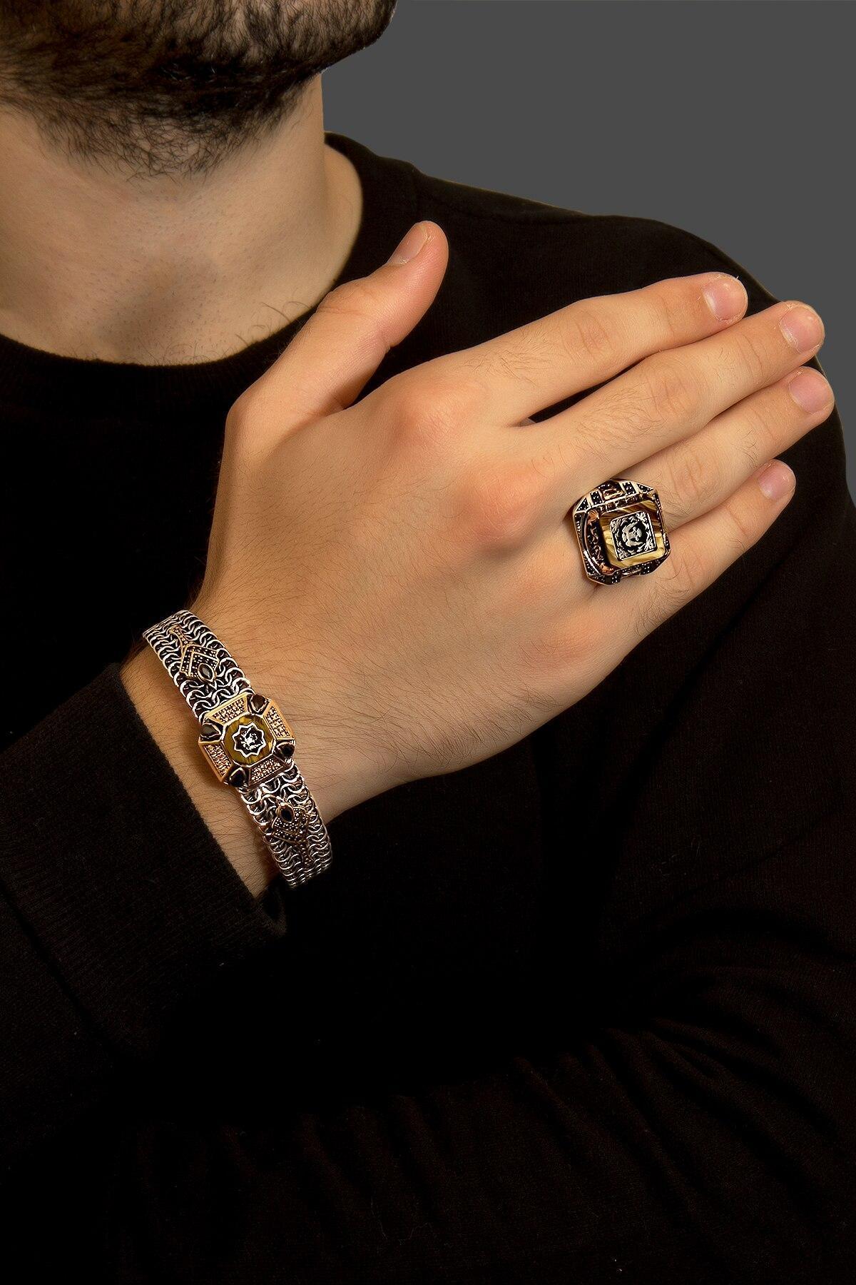 Square Seljuk Eagle Bracelet Ring Set Fashion Turkish Premium Quality Handmade Jawelery