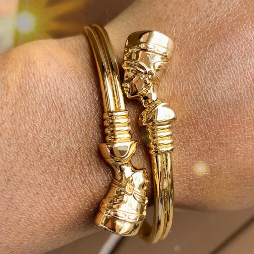 Egyptian Jewelry Egyptian Queen Nefertiti Bracelets For Women Gold Color Cuff Bracelet Stainless Steel Vintage Adjustable Bangle