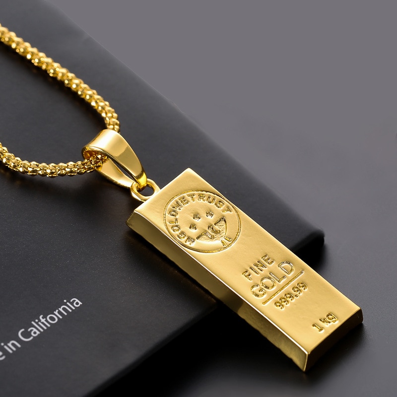 Gold plated Stainless Steel never fades Hot MGOLD WE TRUST Australia Gold Color Bars Pendant Men Necklace Hip Hop Jewelry