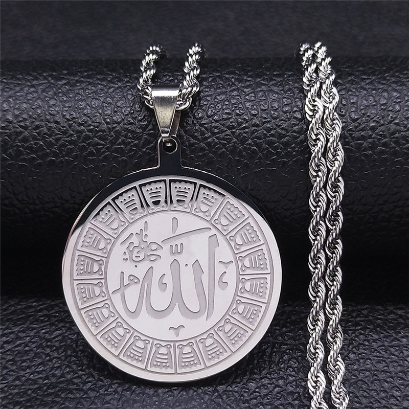 Islamic Muslim Islam Round Stainless Steel Necklace God Allah Necklace Chain Women/Men Silver Color Jewelry bijoux N2229S05