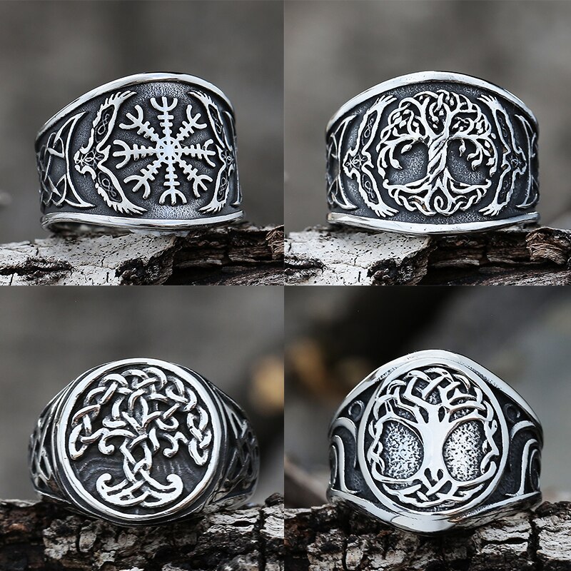 Nordic Viking Stainless Steel Ring Compass Tree of Life Domineering Ring Men and Women Ring Jewelry