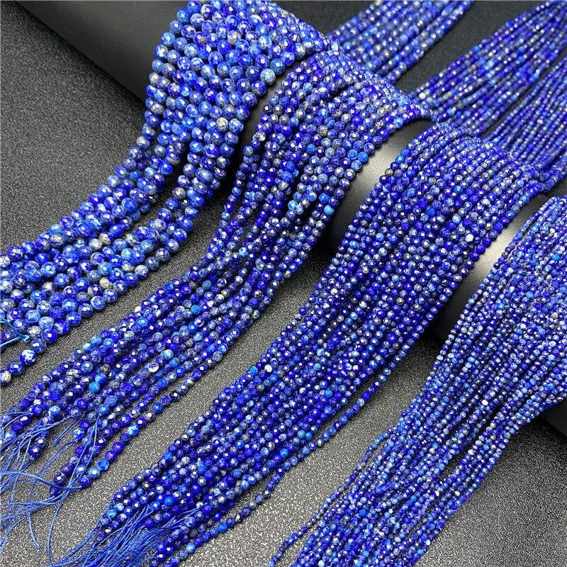 2/3/4mm Small Faceted Lapis Lazuli Beads Natural Lapis Lazuli Stone Faceted Round Beads for Jewelry Making Necklace Bracelet 15″