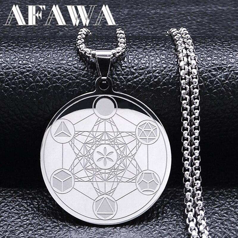 Angel Seal Archangel Metatron Pendant Necklace Stainless Steel Flower of Life Necklaces Jewelry collier acier inoxydable femme