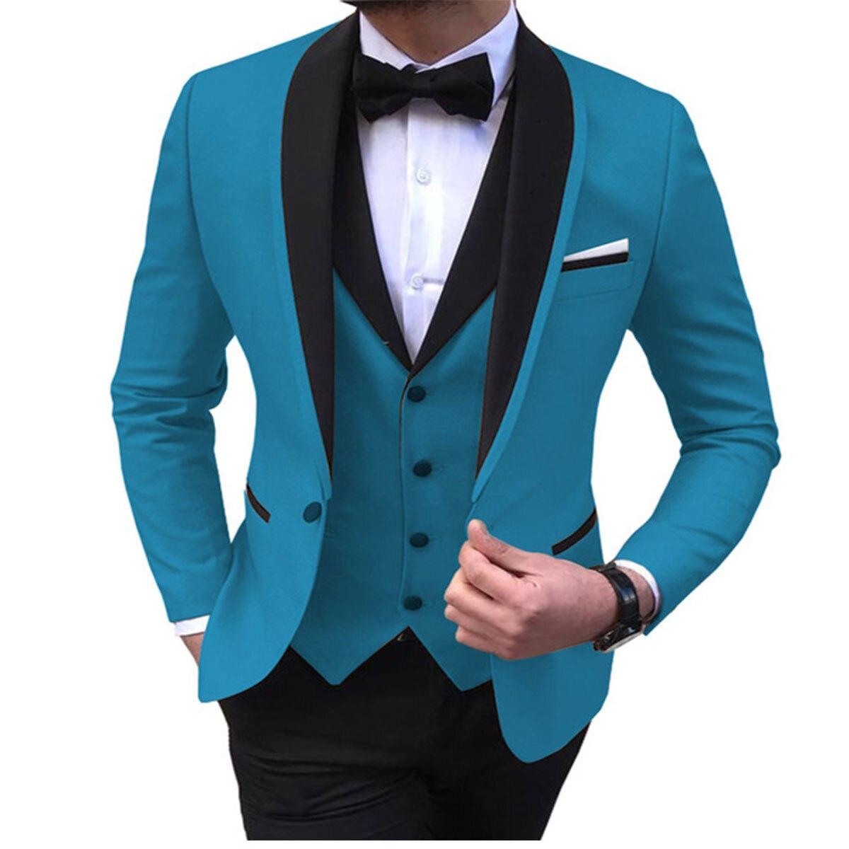 Mens Suits 3 Piece Black Shawl Lapel Casual Tuxedos for Wedding Groomsmen Suits Men 2022 (blazer vest pant)