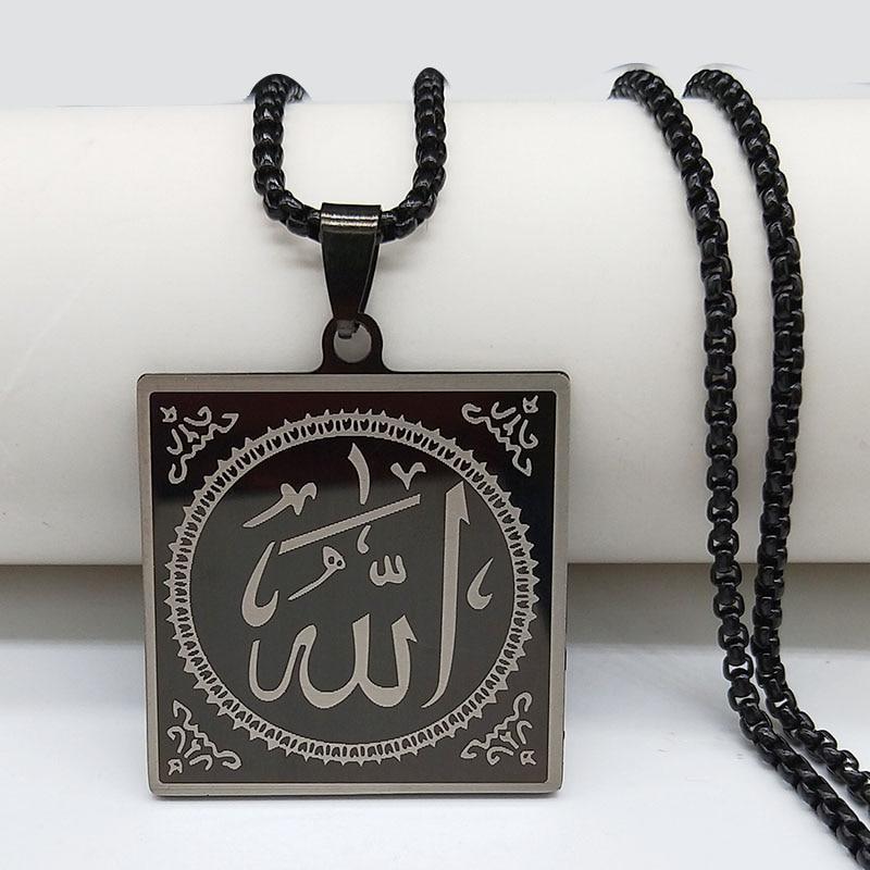 Letter Geometric Islam Allah Stainless Steel Chain Men Necklace Jewelry Black Color Necklaces Pendants Jewerly joyas NXHYB127