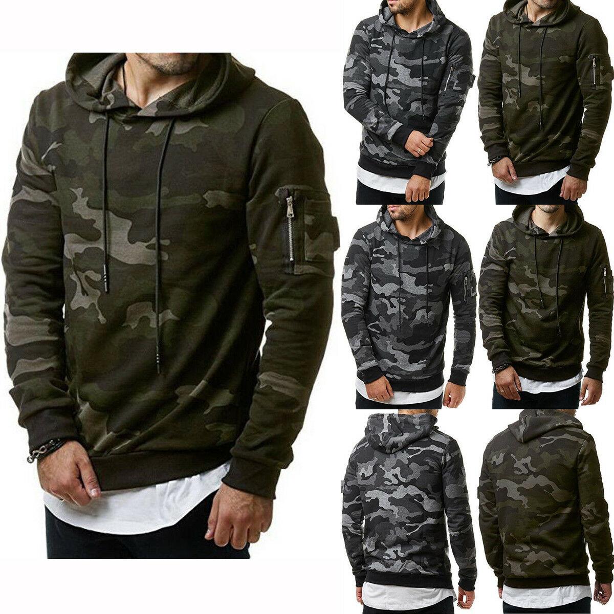 Men’s Fleece Warm Hoodie Hooded Camouflage Sweatshirt Pullover Coat Tops Jacket