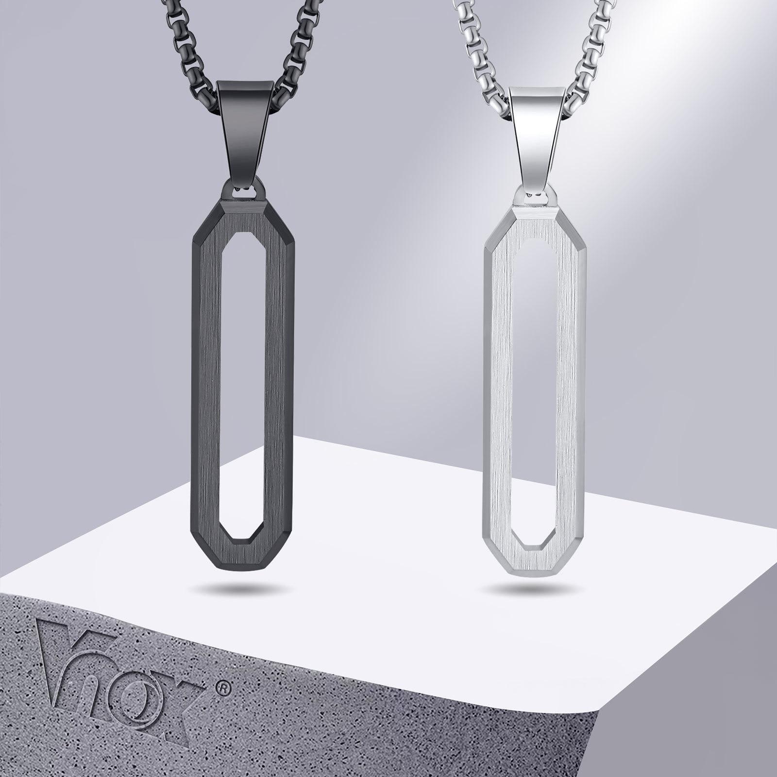 Vnox Men Geometric Necklaces, Black Stainless Steel 3D Pendant with Box Chain, Casual Simple Gents Neck Collar Jewelry Gift