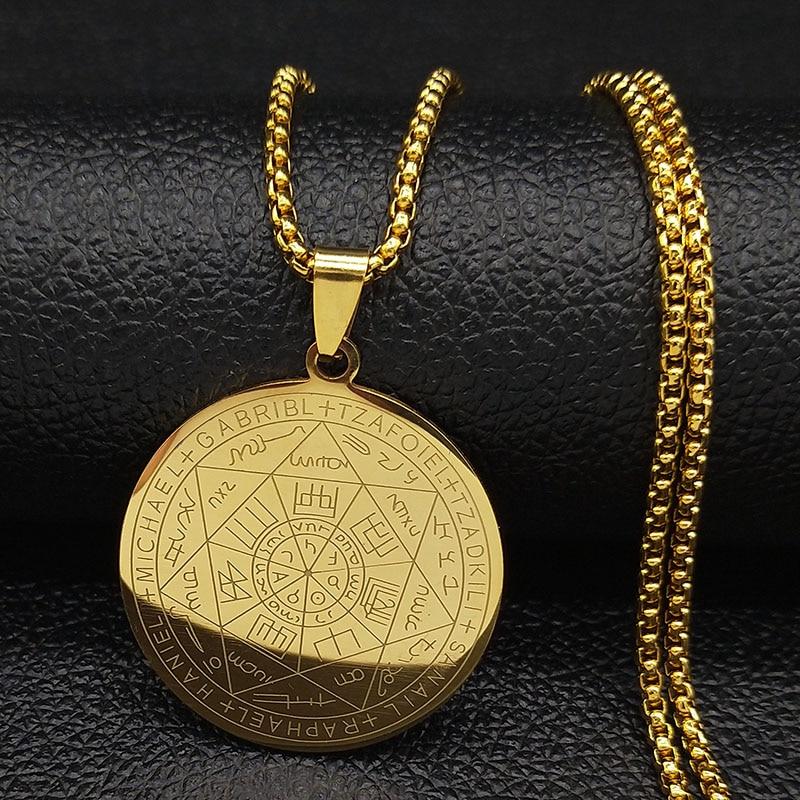 Witchcraft Pentagram Stainless Steel Chain Necklace for Men Gold Color Necklaces & Pendants