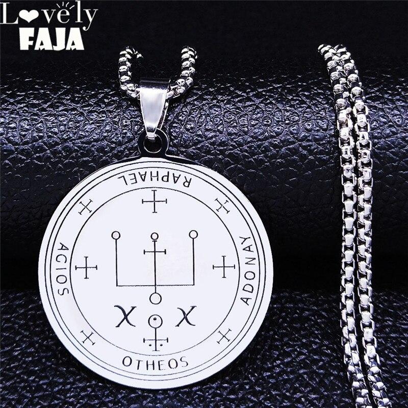 Archangel Raphael Amulet Necklace Silver color Protection Saint Pendant Jewelry N877S03