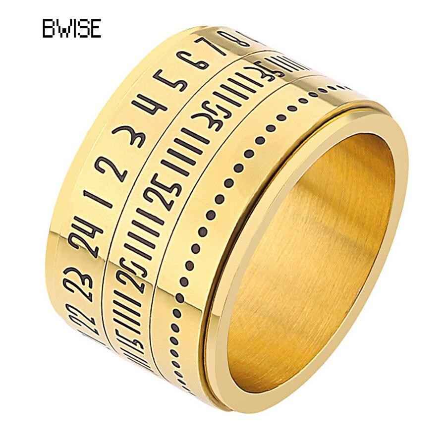 Titanium Steel Cool Punk Spinner Male Date Time Calendar Creative Rotatable 3 Part Roman Numerals Ring Mens Anxiety Ring