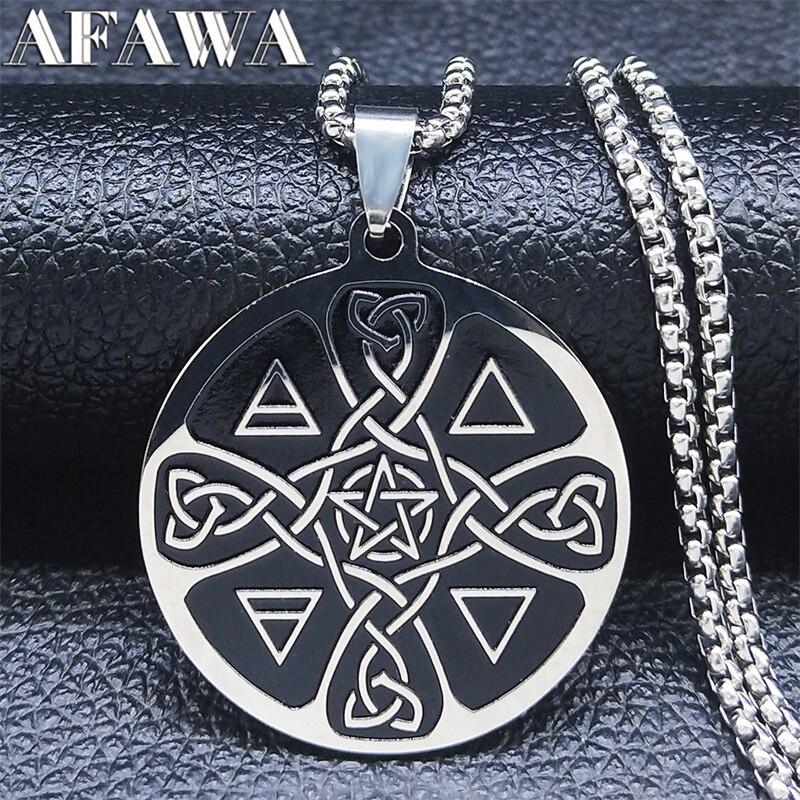 Stainless Steel Irish Knot Witchcraft Pentagram Necklace Silver Color Viking Amulet Jewelry bijoux acier inoxydable N3675S02