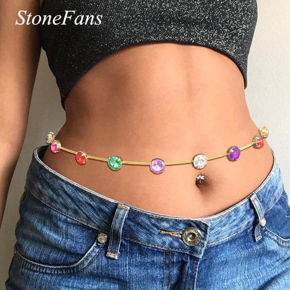Stonefans Beach Crystal Color Indian Stomach Chain Beads Belts Beads for Women New Luxury Belly Dance Chains Bikini Waist Chain