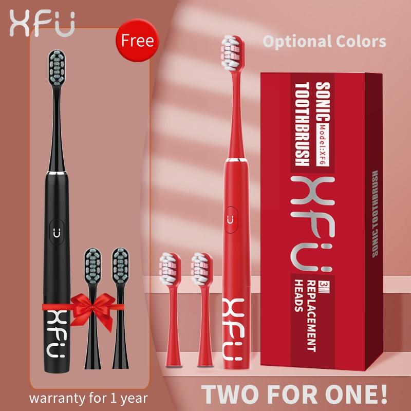 XFU Seago Electric Toothbrush Sonic Adult Battery Teeth Brush Holder with 3 Replacement Brush Heads Waterproof IPX7 Smart Time