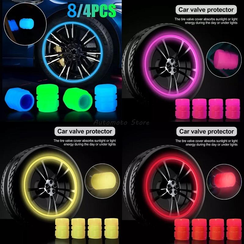 Luminous Valve Caps 5 Colors Fluorescent Night Glowing Car Motorcycle Bicycle Bike Tire Wheel Hub Styling Tool Auto Accessories