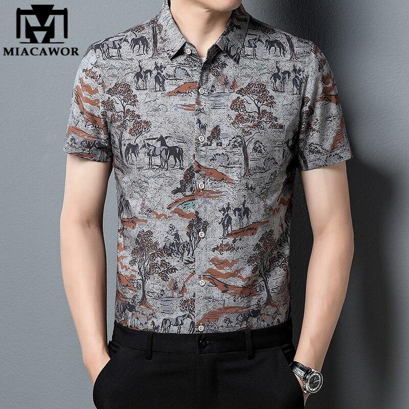 New Brand Original Summer Short Sleeve Men Shirts Luxury Chinese Print Slim Fit Korean Casual Camisa Masculina Man Clothing C887
