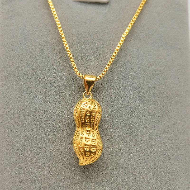 New Solid Peanut Pendant Gold Plated Brass Pendant Can Be Paired with A Leather Cord Gold Necklace Pendant Colgante De Maní