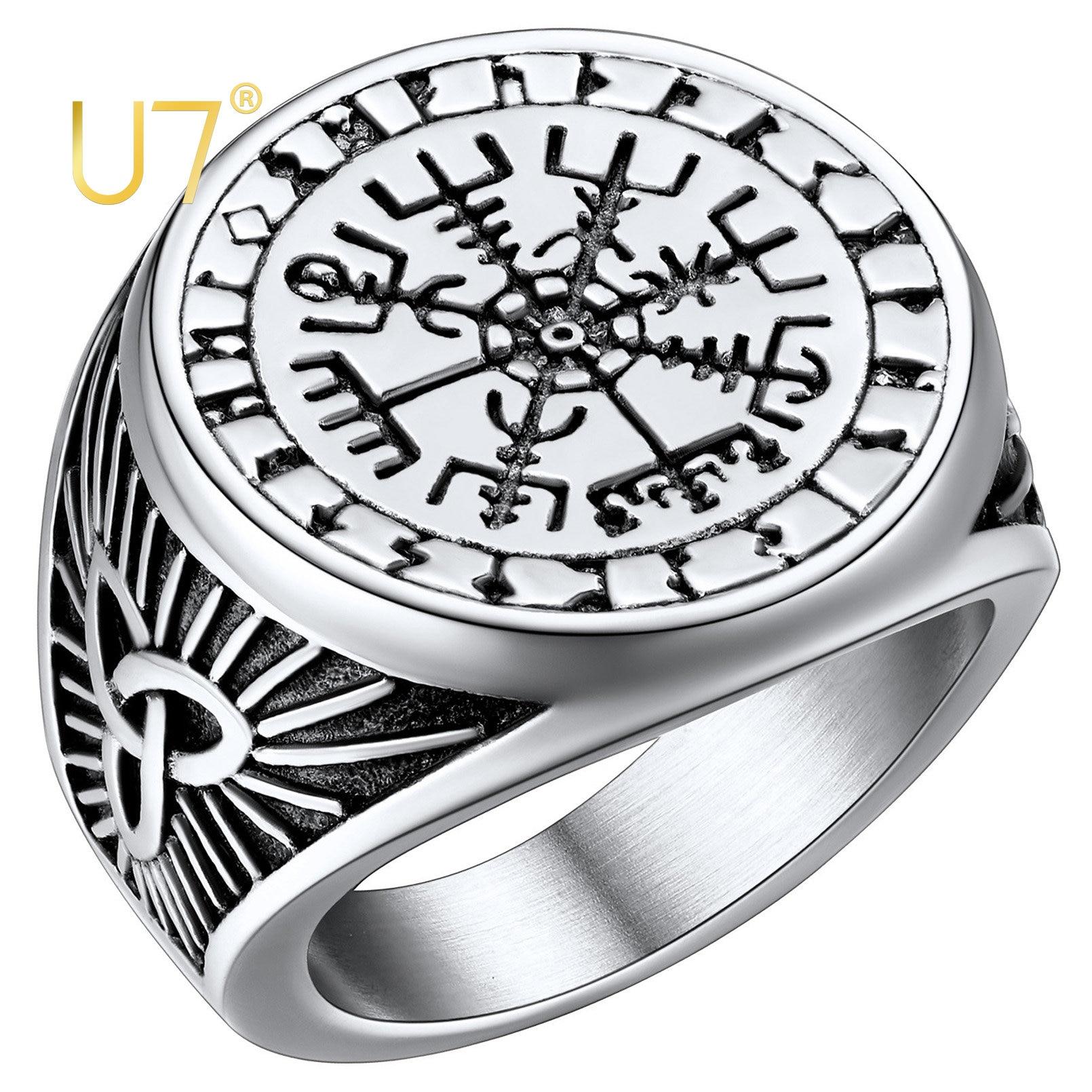 Top Quality Signet Rings Viking Jewellery Runic Compass Vegvisir Thumb Ring Stainless Steel Nordic Rings Gift for Halloween