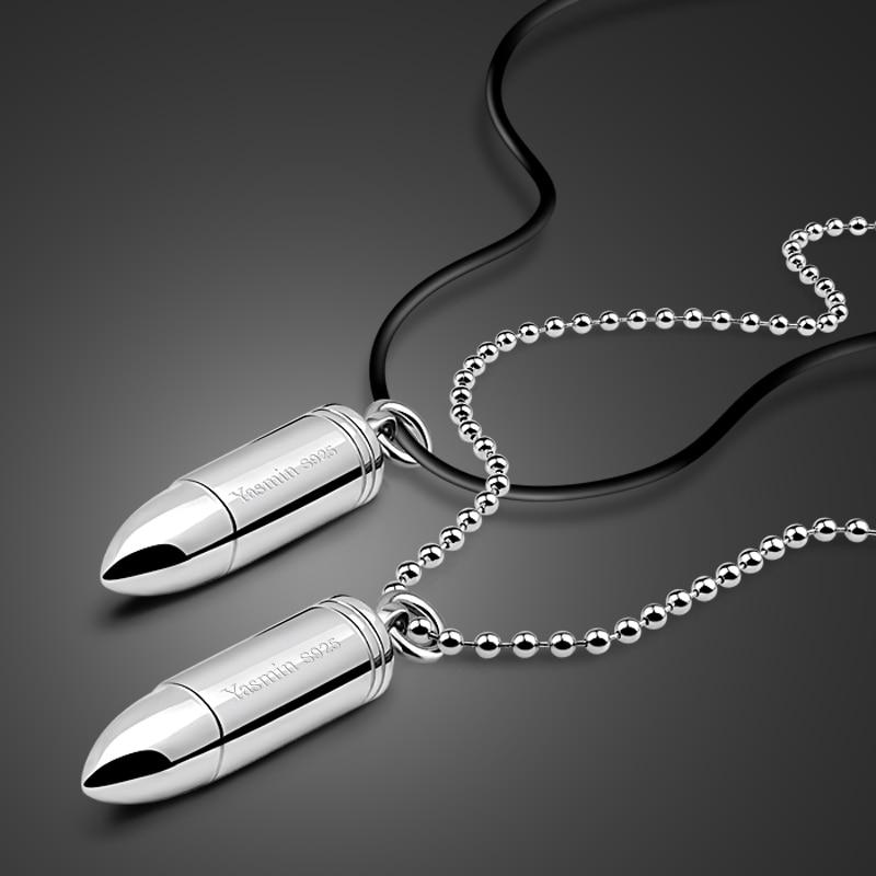 Personality 100% solid 925 silver bullet pendant necklace New fashion necklace sterling silver men