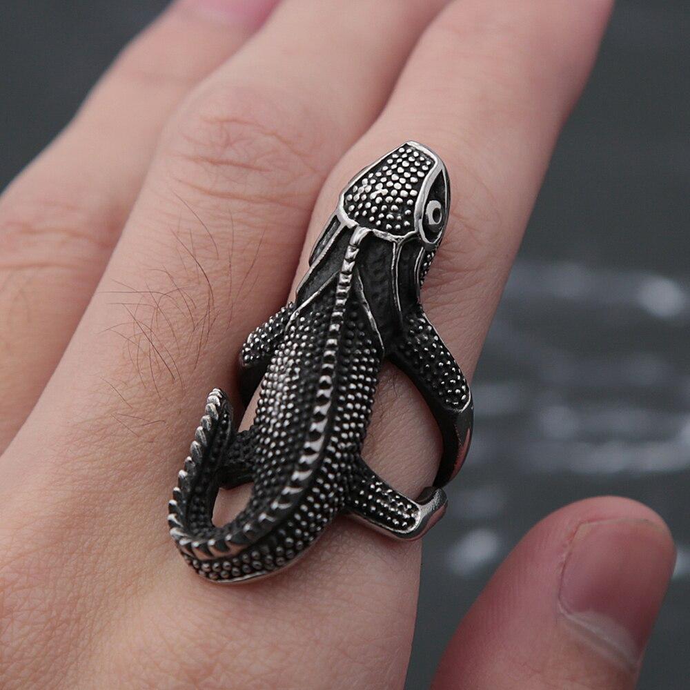 Domineering Vintage Gothic Lizard Ring For Men Punk Fashion Stainless Steel Chameleon Ring Biker Unique Animal Jewlery
