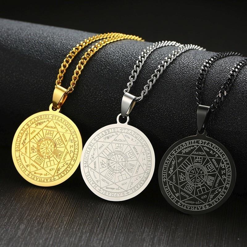 Seal of the Seven Archangels Necklaces,Stainless Steel The 7 Archangels Sigil, Solomon Kabbalah Amulet Pendants