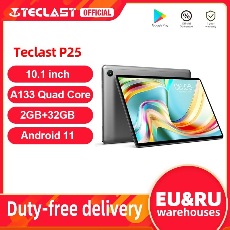 Teclast P25 10.1 Inch 1280X800 Tablet Android 11 2GB RAM 32GB ROM ALLWINNER A133 Quad Core Dual Cameras Type-C BT 4.2 Metal Body