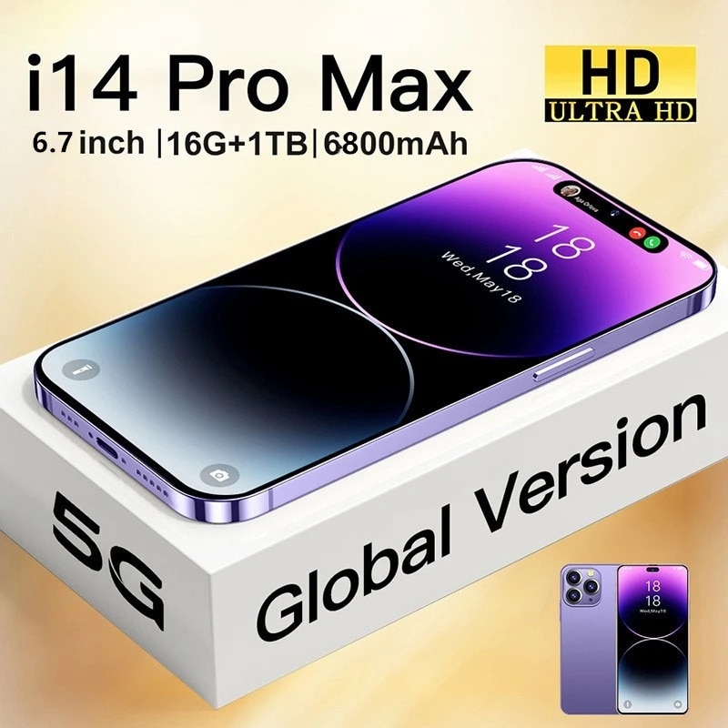 Brand New i14 Pro Max Smartphone 6.7 inch Full Screen Face ID 16GB 1TB Mobile Phones Global Version 4G 5G Cell Phone